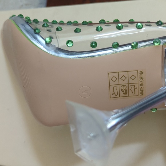 WORN ONCE Public Desire Green Diamante Studded Clear Pointed Toe Heels Size 8 - Picture 9 of 13